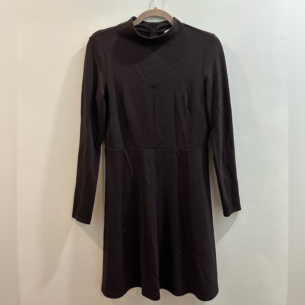 Basic modest black dress - high neck, zipper back, long sleeves!